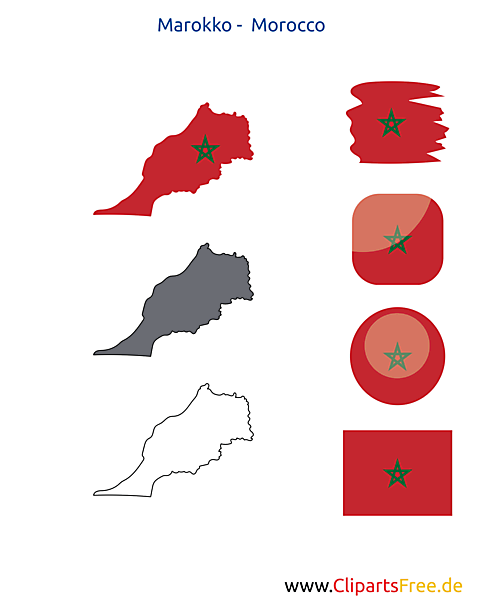 Marokko-Karte mit Flagge, Kontur mit Fahne, Button, Icon