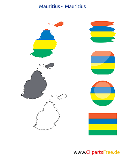 Mauritius-Karte mit Flagge, Kontur mit Fahne, Button, Icon