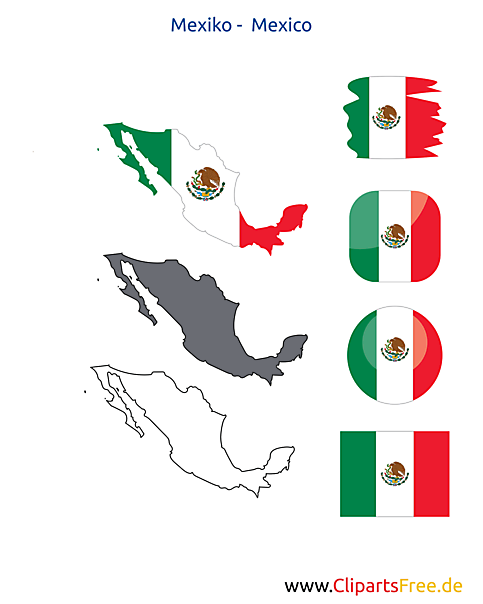 Mexiko-Karte mit Flagge, Kontur mit Fahne, Button, Icon