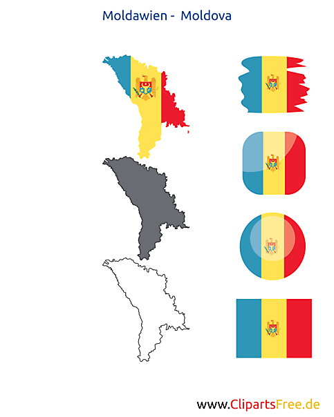 Moldawien-Karte mit Flagge, Kontur mit Fahne, Button, Icon