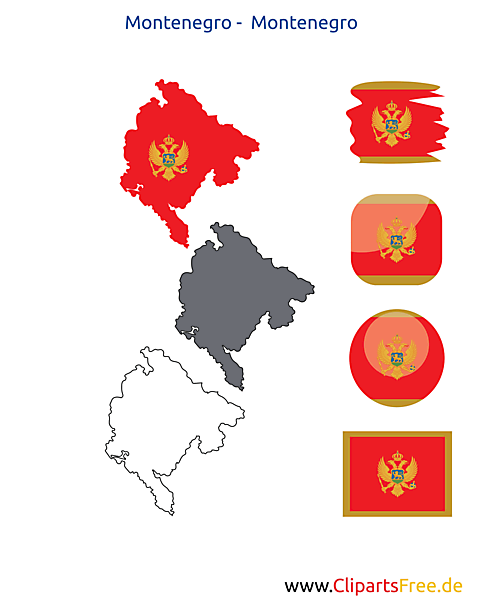 Montenegro-Karte mit Flagge, Kontur mit Fahne, Button, Icon