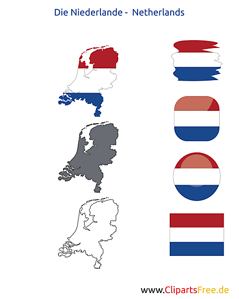 Niederlande-Karte mit Flagge, Kontur mit Fahne, Button, Icon