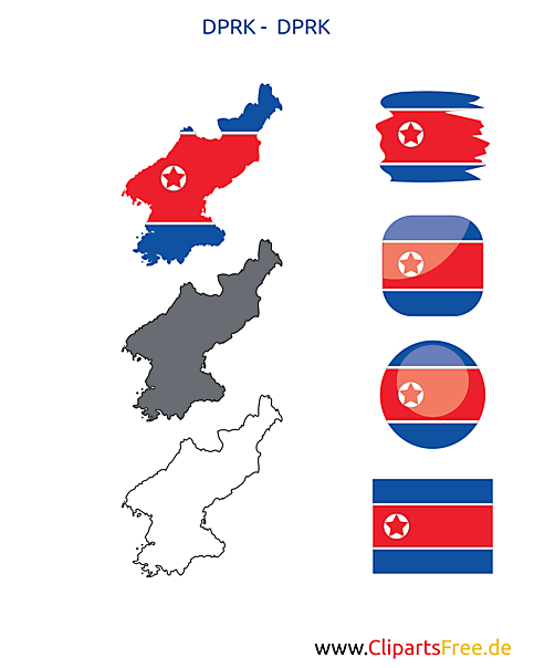 Nordkorea-Karte mit Flagge, Kontur mit Fahne, Button, Icon, Druckvorlage