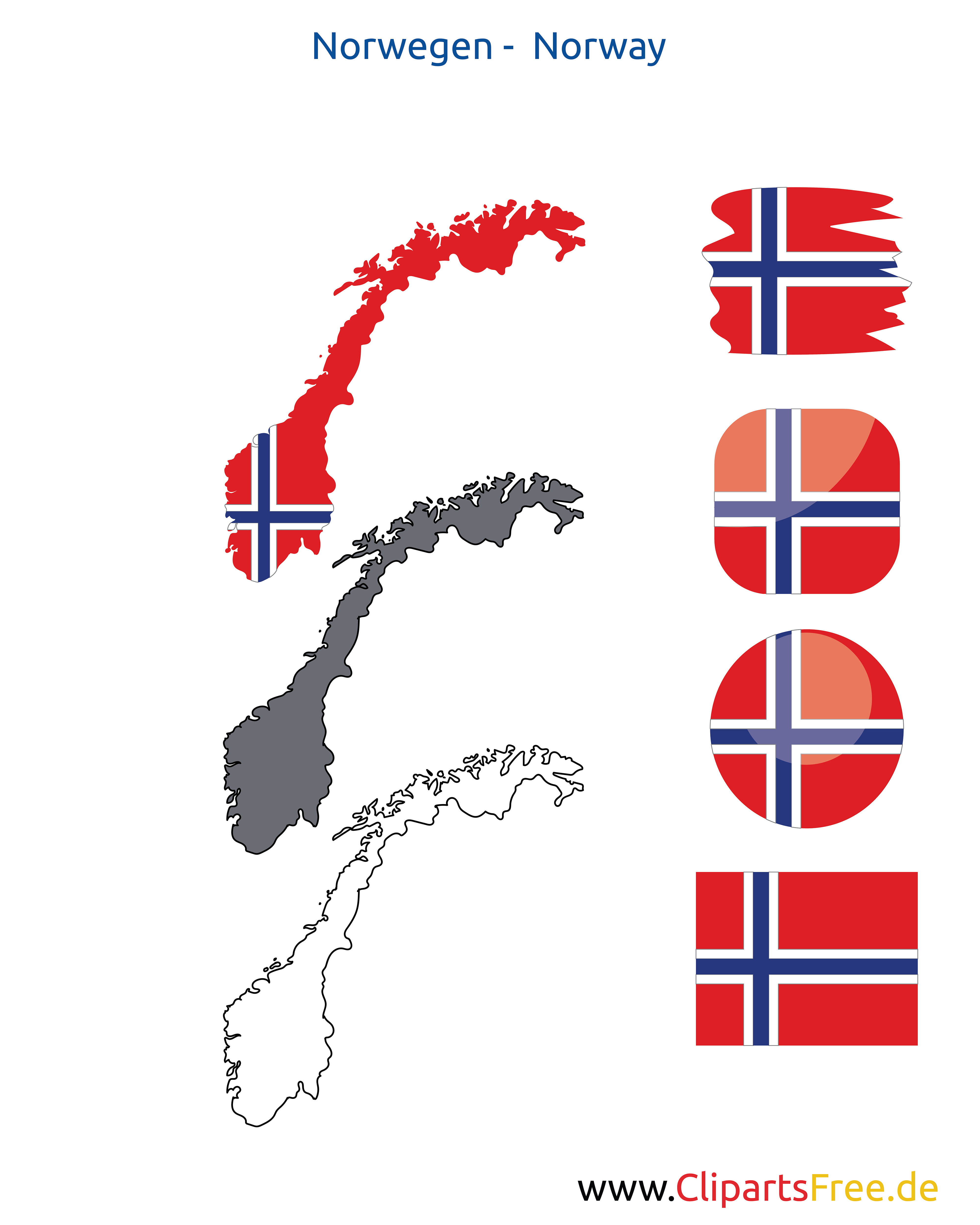 Norwegen-Karte mit Flagge, Kontur mit Fahne, Button, Icon