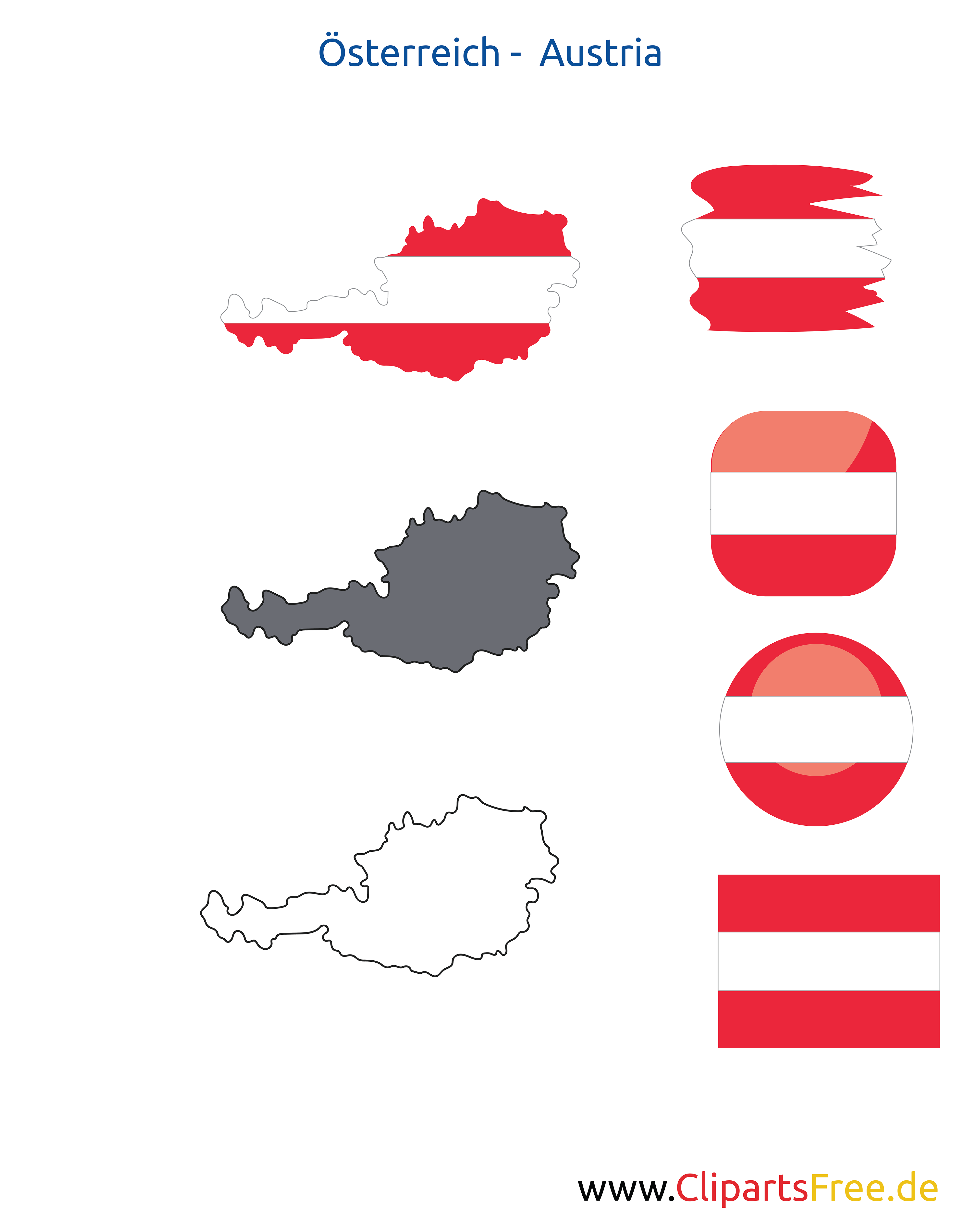 Österreich-Karte mit Flagge, Austria Kontur mit Fahne, Icon, Button