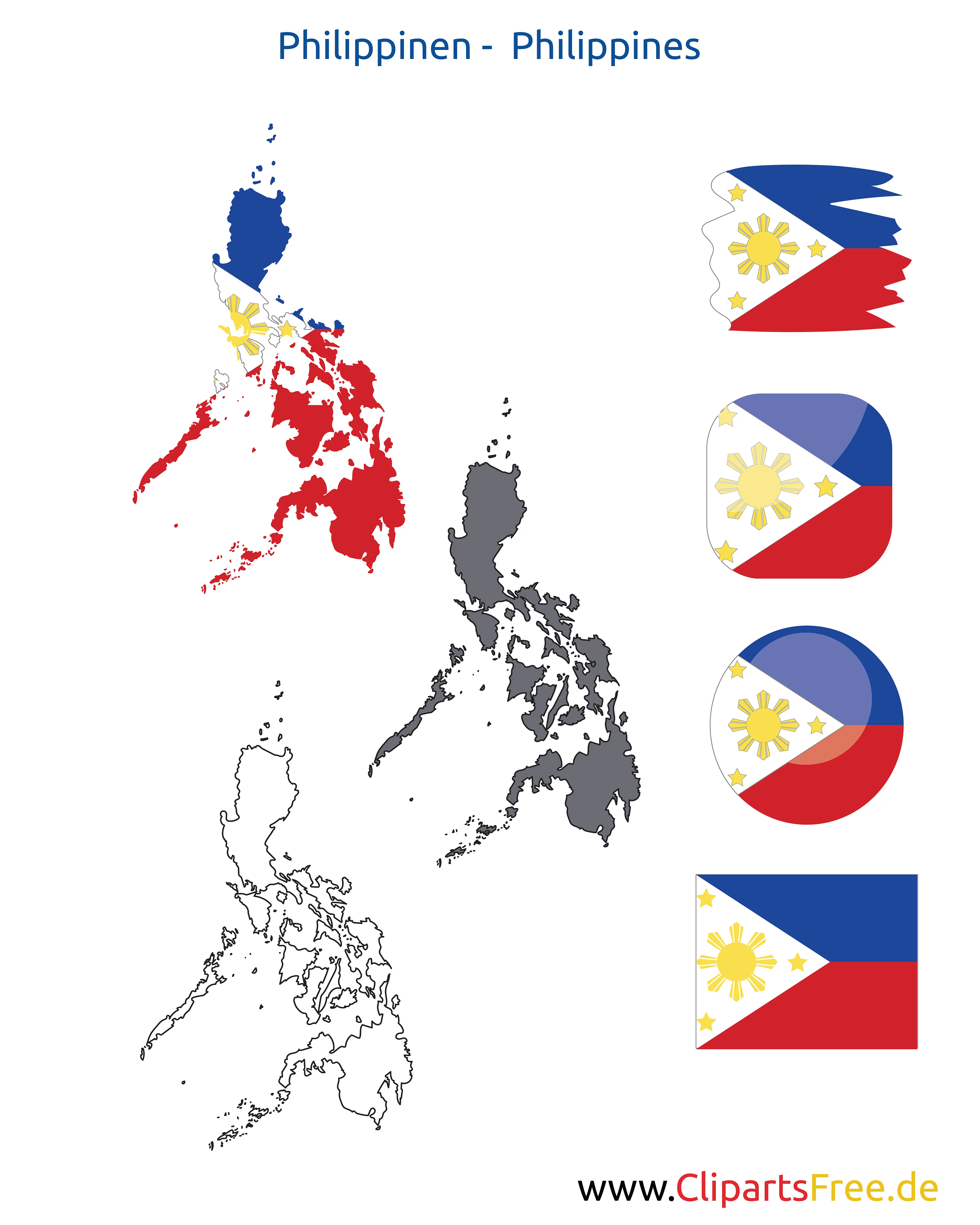 Philippinen-Karte mit Flagge, Kontur mit Fahne, Button, Icon