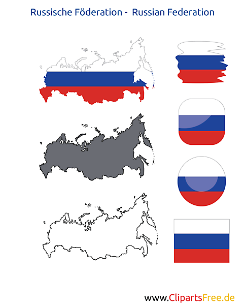 Russland-Karte mit Flagge, Kontur mit Fahne, Button, Icon