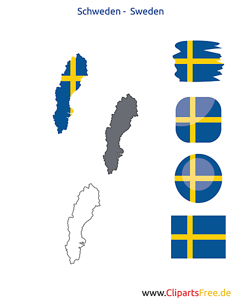 Schweden-Karte mit Flagge, Kontur mit Fahne, Button, Icon