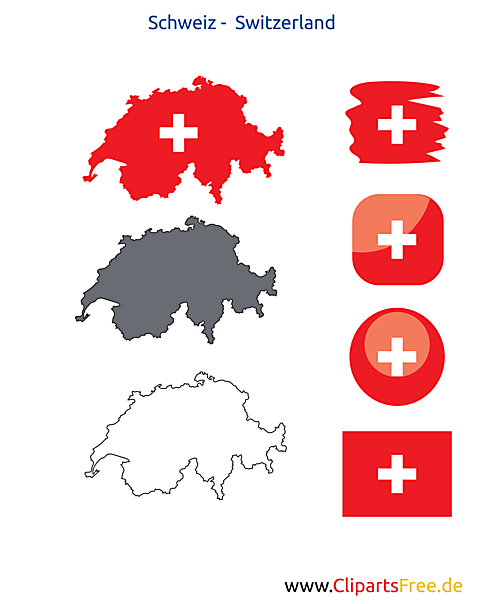 Schweiz-Karte mit Flagge, Kontur mit Fahne, Button, Icon