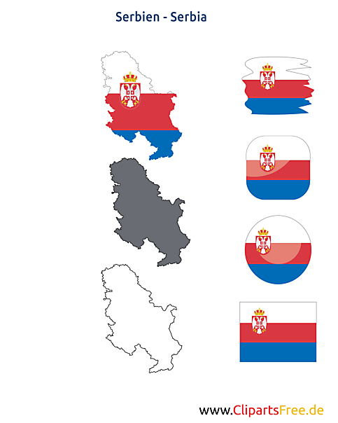 Serbien-Karte mit Flagge, Kontur mit Fahne, Serbia Button, Icon