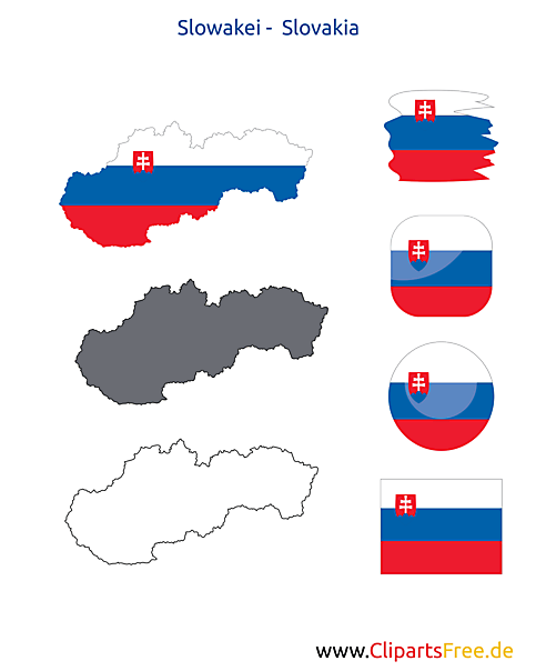 Slowakei-Karte mit Flagge, Kontur mit Fahne, Slovakia Button