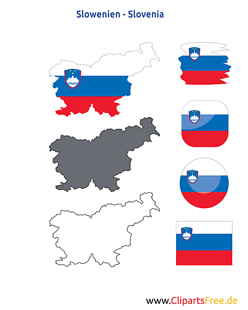 Slowenien-Karte mit Flagge, Kontur mit Fahne, Button, Icon