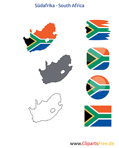 Südafrika-Karte mit Flagge, Kontur mit Fahne, Button, Icon
