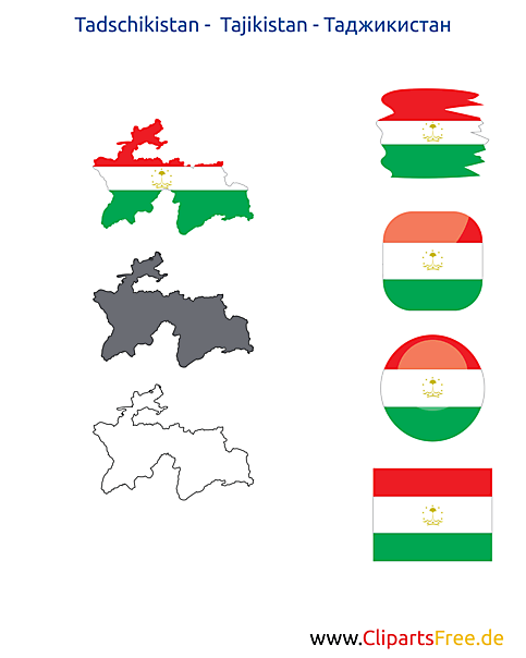 Tadschikistan-Karte mit Flagge, Kontur mit Fahne, Button, Icon