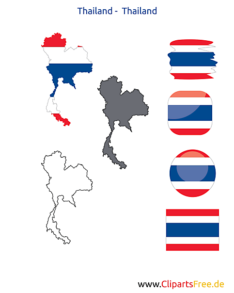Thailand-Karte mit Flagge, Kontur mit Fahne, Button, Icon