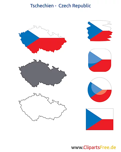 Tschechien-Karte mit Flagge, Kontur mit Fahne, Button, Icon