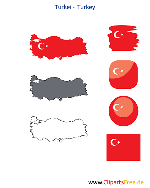 Türkei-Karte mit Flagge, Kontur mit Fahne, Turkey Button, Icon