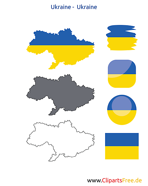 Ukraine-Karte mit Flagge, Kontur mit Fahne, Button, Icon