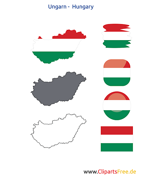 Ungarn Flagge mit Kontur-Karte, Fahne, Icon, Button