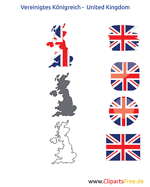 Vereinigtes Königreich Flagge mit Kontur-Karte, Fahne, Icon, Button
