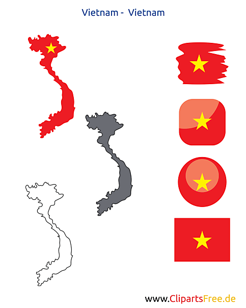 Vietnam Flagge mit Kontur-Karte, Fahne, Icon, Button