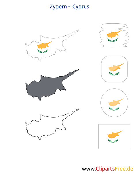 Zypern-Karte mit Flagge, Kontur mit Fahne, Button, Icon, Druckvorlage