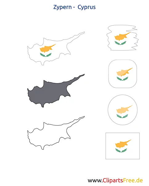 Zypern-Karte mit Flagge, Kontur mit Fahne, Button, Icon, Druckvorlage