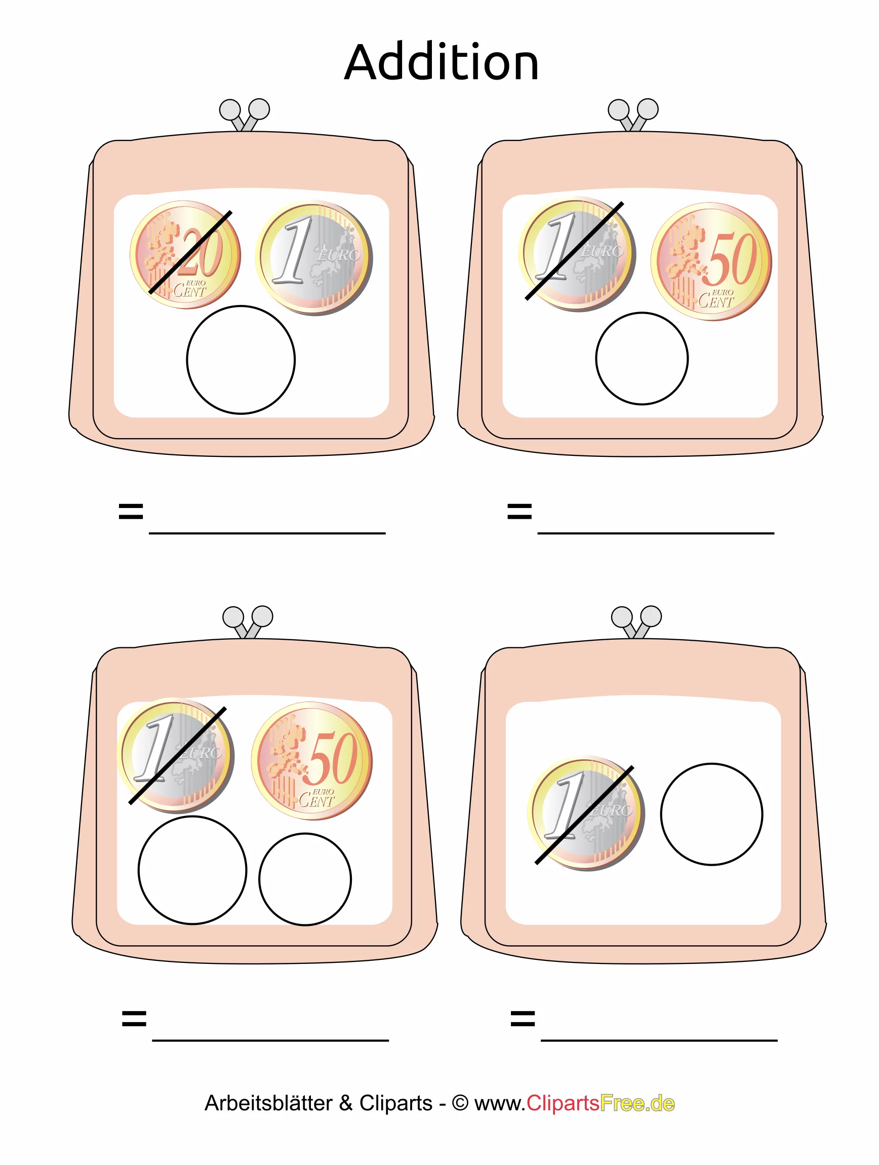 Geld in der Grundschule - schriftliche Addition Arbeitsblatt