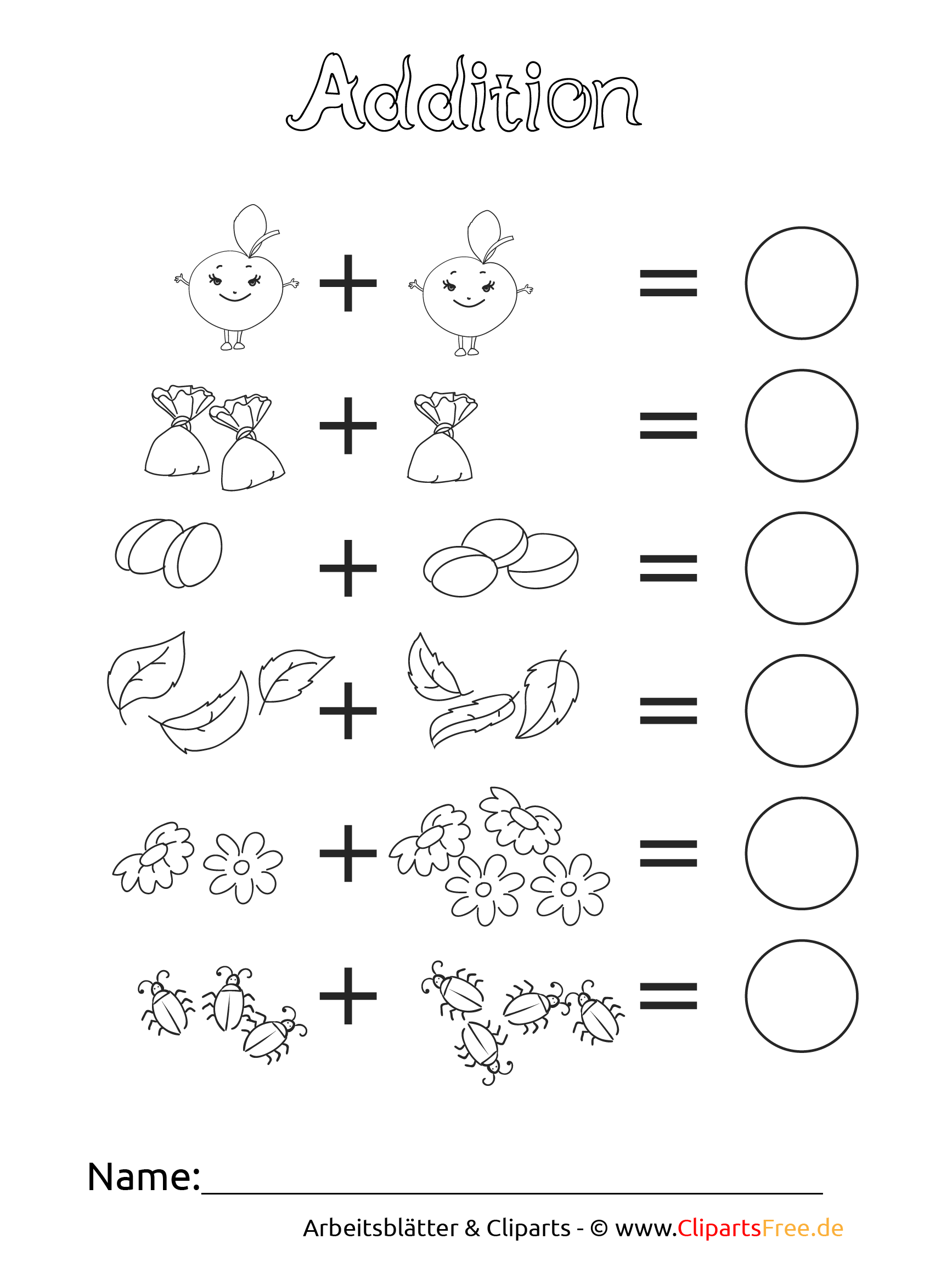 Addition Druckvorlage für Grundschule