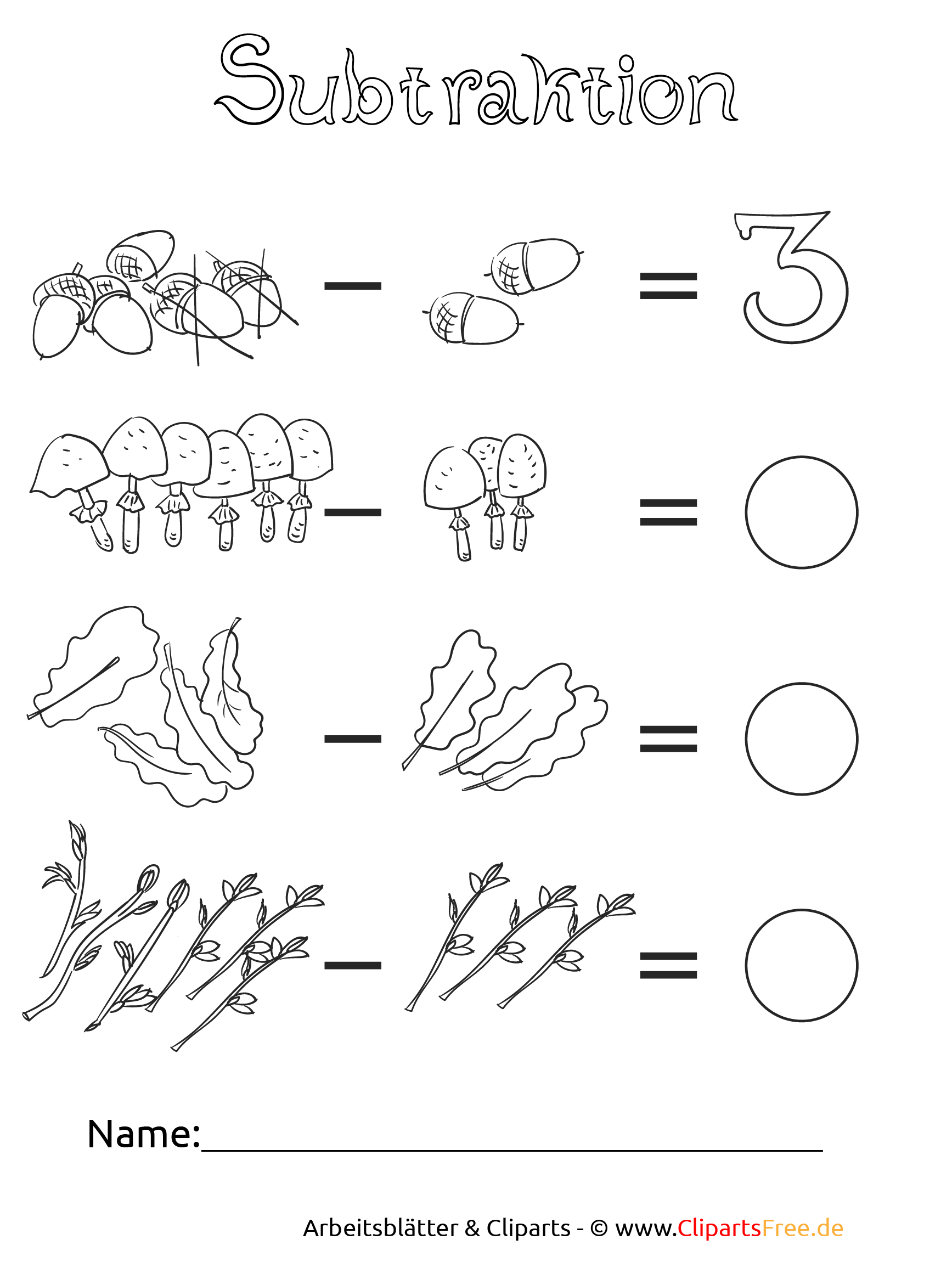 Subtraktion bis 20 für Klasse 1 als PDF zum Drucken