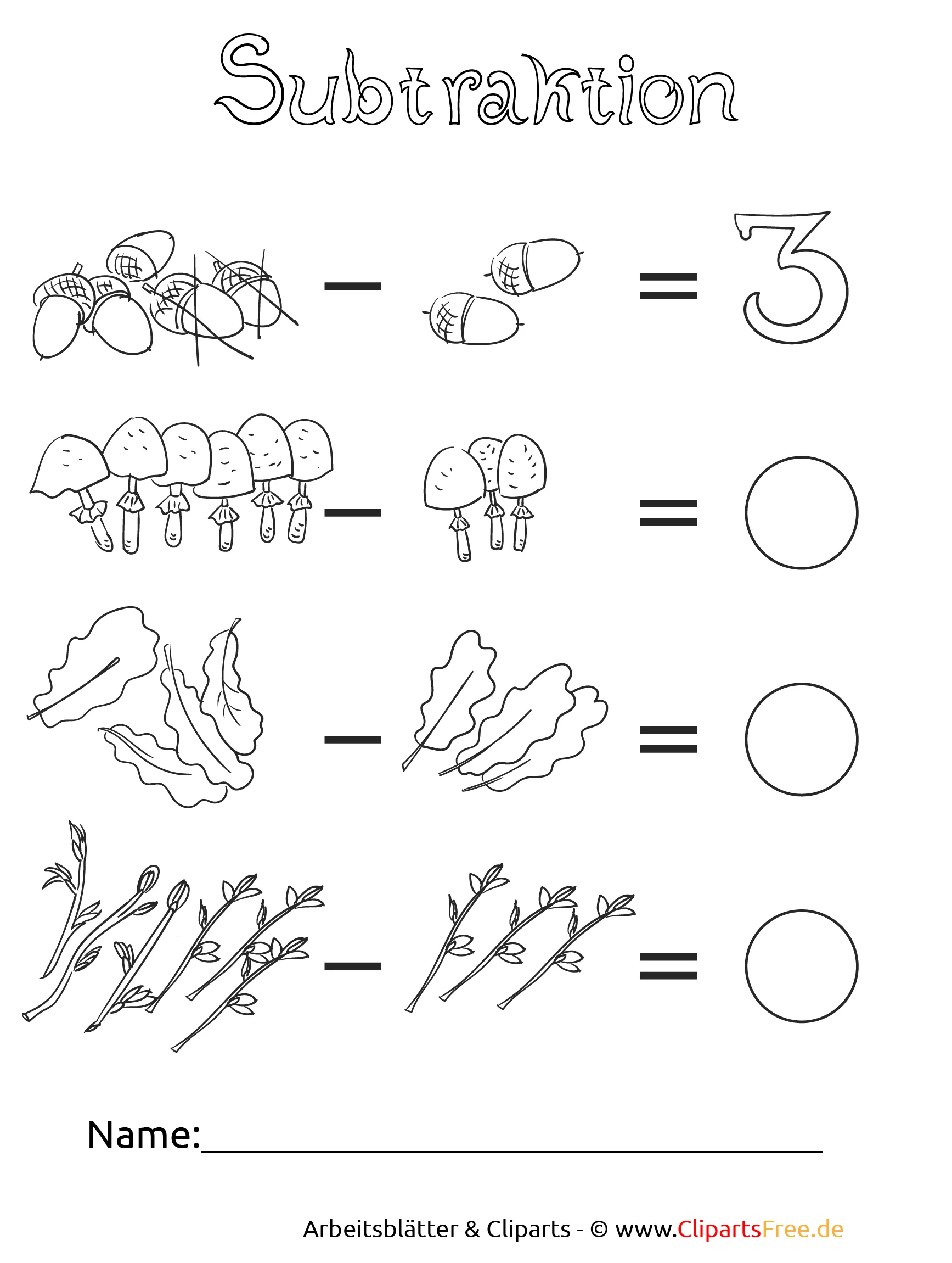 Subtraktion bis 20 für Klasse 1 als PDF zum Drucken