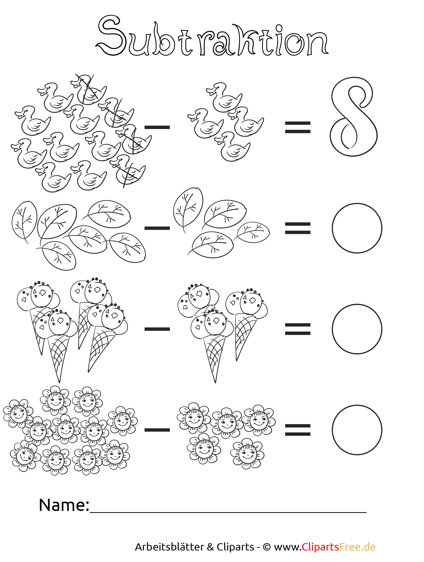 Unterrichtsmaterial 1. Klasse Subtraktion kostenlos