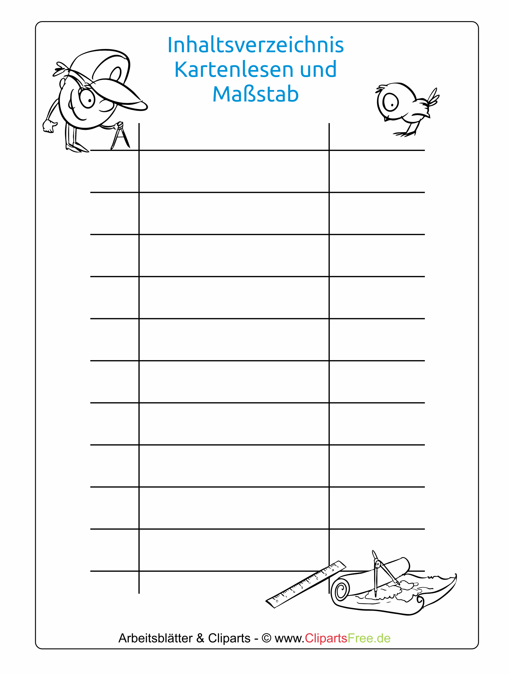 Inhaltsverzeichnis für Mappen zum Ausdrucken kostenlos