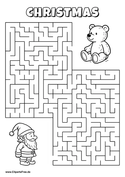 Hilf dem Gnom, den Weg zum Teddybär zu finden - Irrgarten, Rätsel zum Drucken