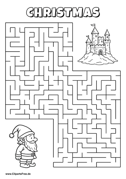 Hilf dem Gnom, den Weg zur Burg zu finden - Irrgarten, Rätsel zum Drucken