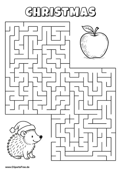 Hilf dem Igel, den Weg zum Apfel zu finden - Irrgarten, Rätsel zum Drucken