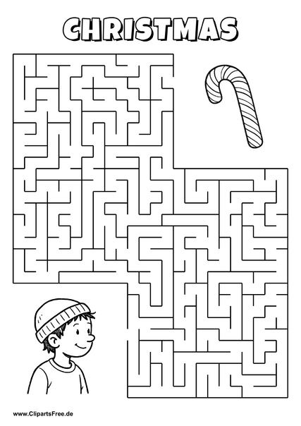 Hilf dem Kind, den Weg zur Zuckerstange zu finden - Irrgarten, Rätsel zum Drucken