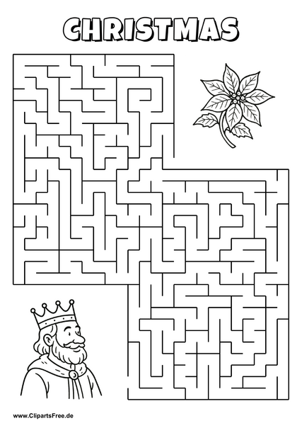 Hilf dem König, den Weg zum Weihnachtsstern zu finden - Irrgarten, Rätsel zum Drucken