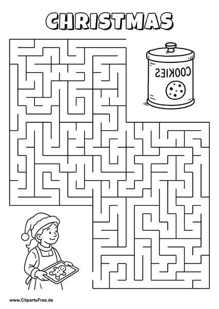 Hilf dem Mädchen, den Weg zur Keksdose zu finden - Irrgarten, Rätsel zum Drucken