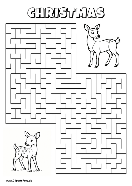 Hilf dem Rehbaby, den Weg zur Rehmama zu finden - Irrgarten, Rätsel zum Drucken