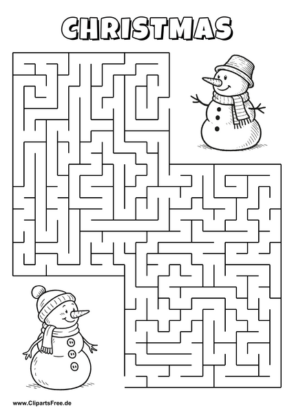 Hilf dem Schneemann, den Weg zum Freund zu finden - Irrgarten, Rätsel zum Drucken