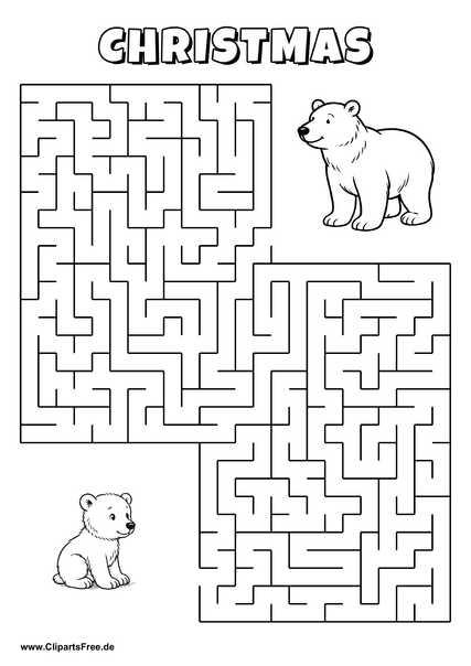Hilf dem Weißbär, den Weg zu Mama zu finden - Irrgarten, Rätsel zum Drucken