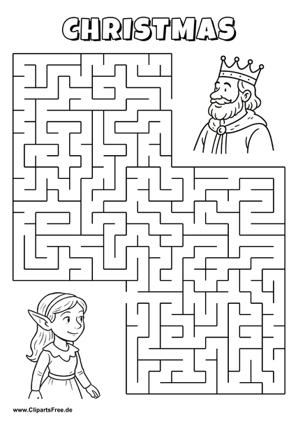 Hilf der Elfin, den Weg zum König zu finden - Irrgarten, Rätsel zum Drucken