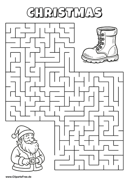 Hilf Nikolaus, den Weg zum Stiefel zu finden - Irrgarten, Rätsel zum Drucken