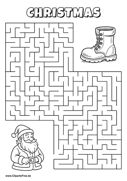 Hilf Nikolaus, den Weg zum Stiefel zu finden - Irrgarten, Rätsel zum Drucken