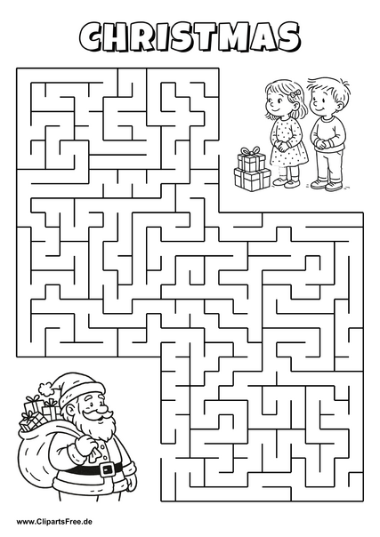 Hilf Santa Claus, den Weg zu den Kindern zu finden - Irrgarten, Rätsel zum Drucken