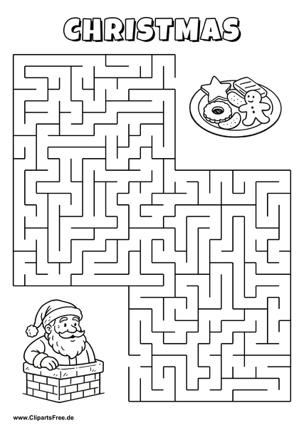 Hilf Santa Claus, den Weg zu Plätzchen zu finden - Irrgarten, Rätsel zum Drucken