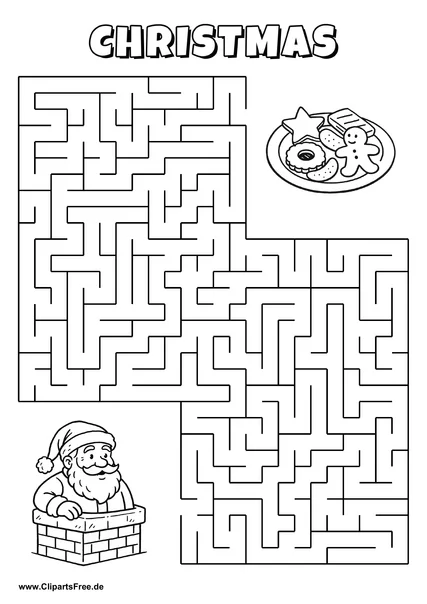 Hilf Santa Claus, den Weg zu Plätzchen zu finden - Irrgarten, Rätsel zum Drucken