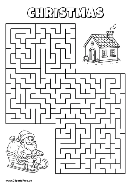 Hilf Santa Claus, den Weg zum Haus zu finden - Irrgarten, Rätsel zum Drucken