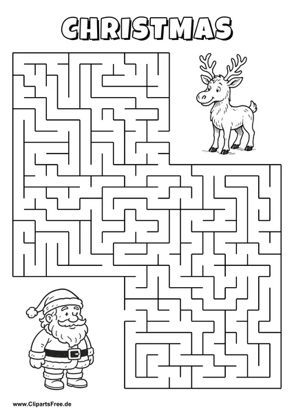Hilf Santa Claus, den Weg zum Hirsch zu finden - Irrgarten, Rätsel zum Drucken